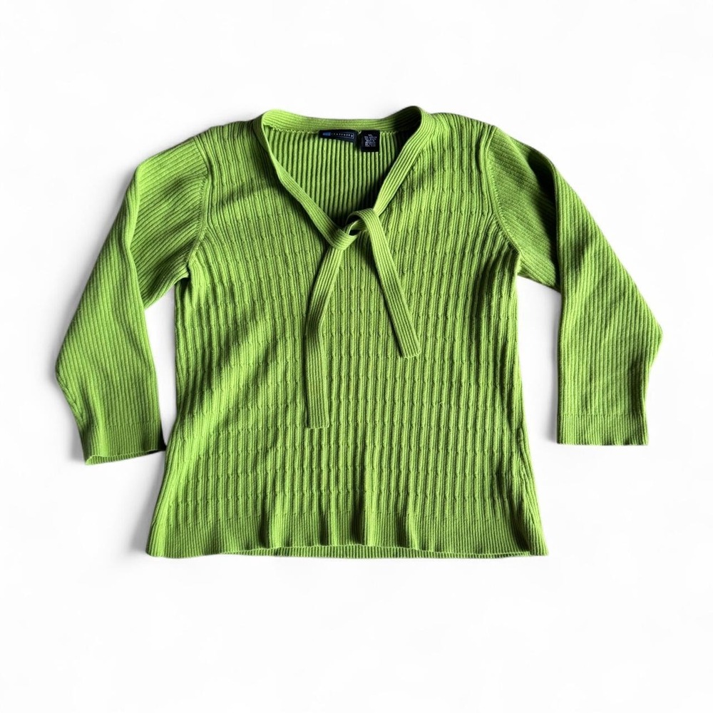 Y2K Chartreuse Cotton Ribbed 3/4 Sleeve Sweater
